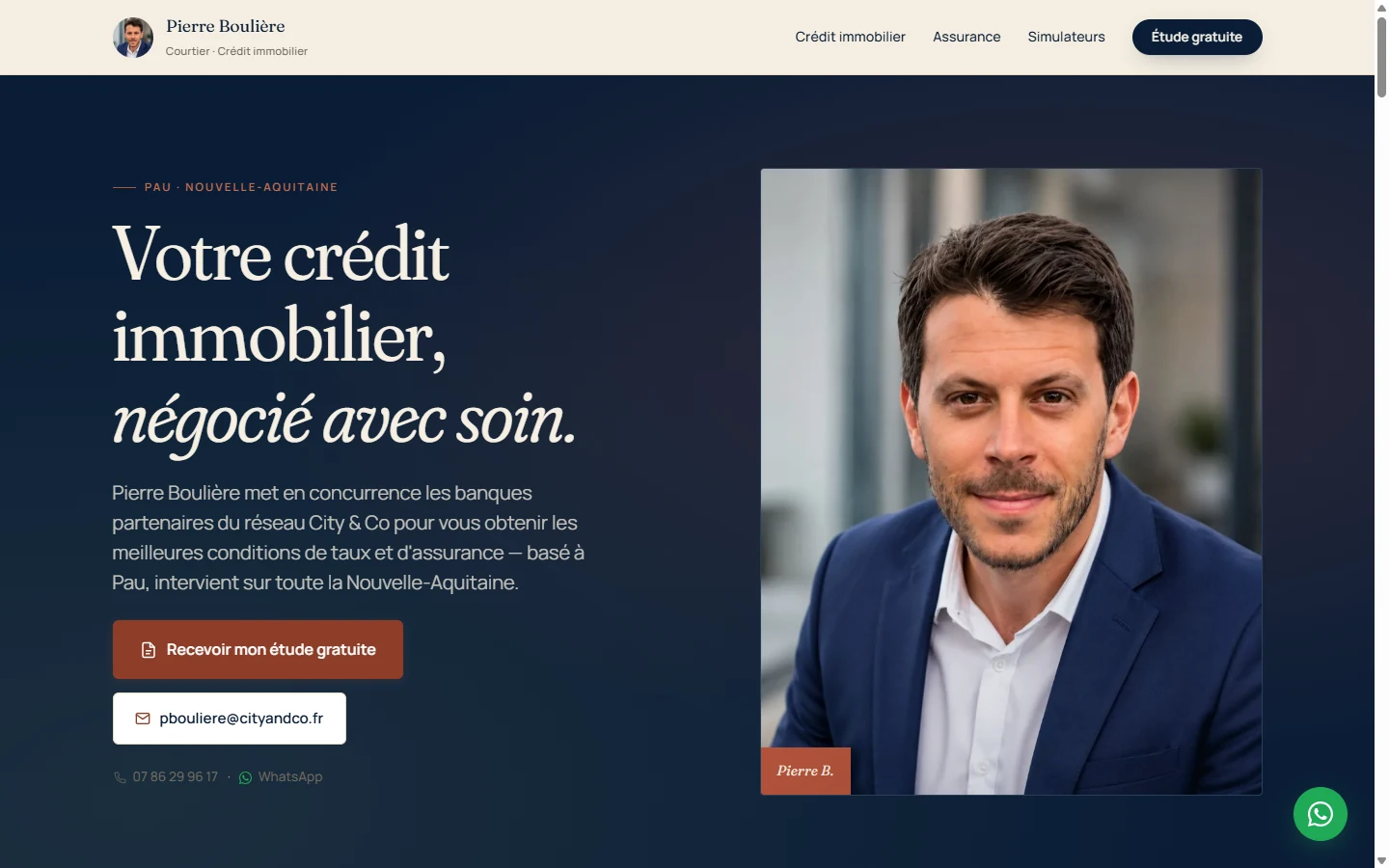 Page d'accueil du site de Pierre Boulière, courtier en crédit immobilier à Pau