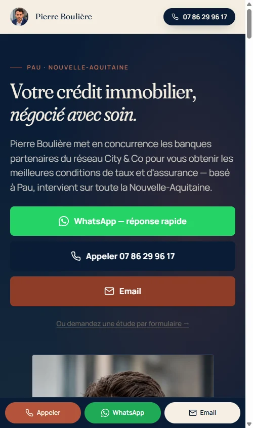 Le site Pierre Boulière affiché sur téléphone