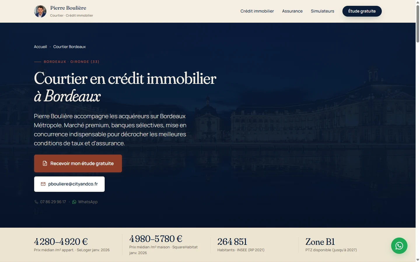 Page locale du site Pierre Boulière dédiée à la ville de Bordeaux